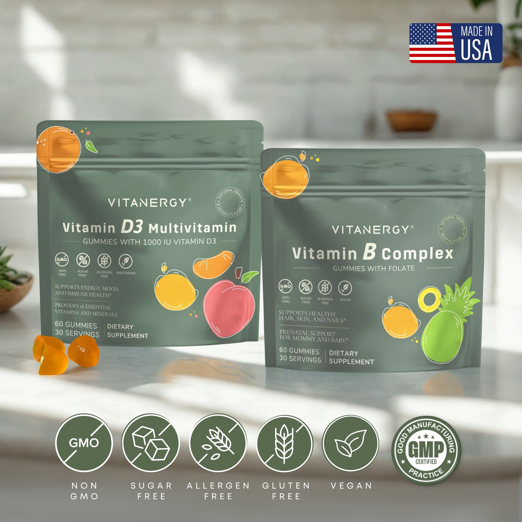 Vitanergy B Complex and D3 Multivitamin Gummies